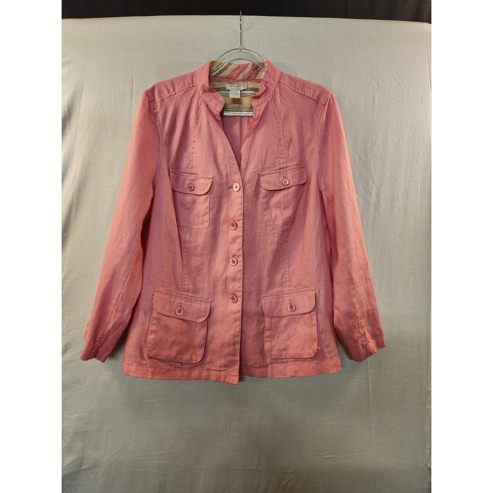 Tweeds Women's Bubblegum Pink‎ 100% Linen Safari Utility Jacket Size 18W Summer